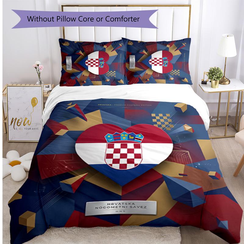 Croatia Football Printed Bedding 3 Piece Set Cozy Breathable Bed Cover Set As Housewarming Holiday Gift