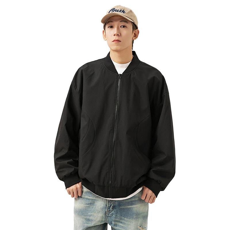 New American Vintage Jacket for Spring and Autumn, Loose Collar, Loose Solid Color Baseball Uniform, Casual and Versatile Men's Jacket