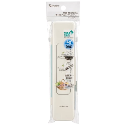 Skater Chopstick Spoon Combination Set 18cm Antibacterial Treated Lunch Box for Adults Comes with Silicone Cushion and Doesn't Make a Sound Made in Ja