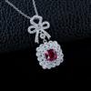 Zhou Hengfu Ruby Bowknot Pendant In S925 Sterling Silver White Gold Plated Light Luxury Necklace