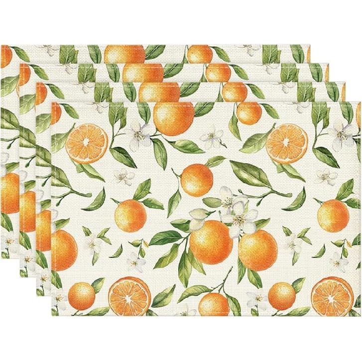 Artoid Mode Orange Fruit Summer Placemats Set of 4, 12x18 Inch Seasonal Spring Holiday Table Mats for Party Kitchen Dining Decoration