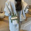 Childrens Green Cotton Knit Frog Mini Crossbody Bag With Soft Structure For Daily Activities