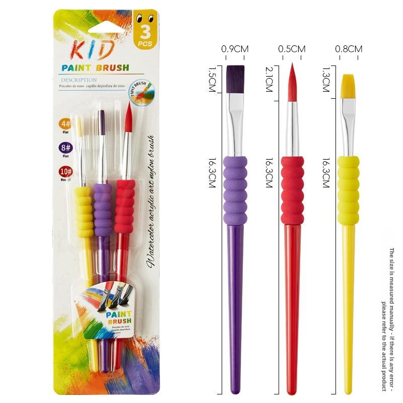 Children's Graffiti Colored Plastic Short Rod Brush Beginner Watercolor Acrylic Art Painting Gouache Brush Painting Material