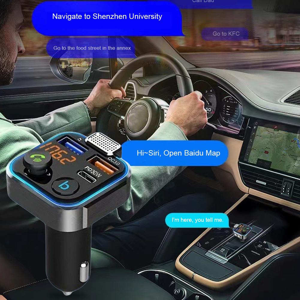 Bluetooth 5.0 Car FM Transmitter PD Type-C Dual USB Ambient Player Handsfree MP3 Charger Type-C Wireless Light PD QC3.0 Adapter