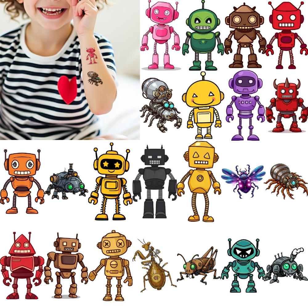 54pcs Temporary Tattoo Waterproof Long-lasting Body Stickers Cyborgs Drone Bots Insects For Children Cheeks Arms