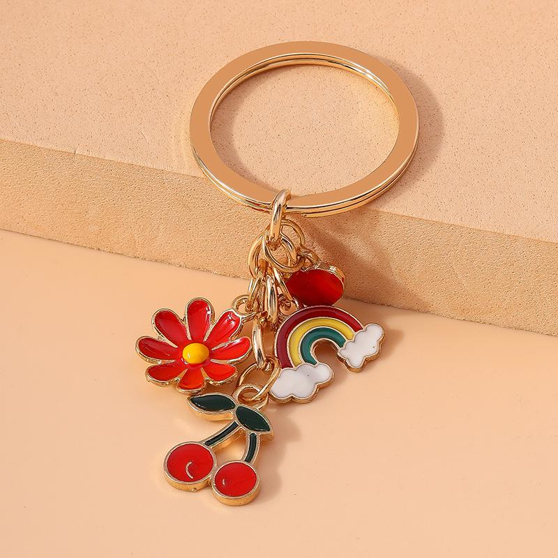 Pretty Enamel Cherry Keychain Flower Key Rings Pendants for Key Holder Women Girls Handbag Decor Handmade Jewelry Gifts