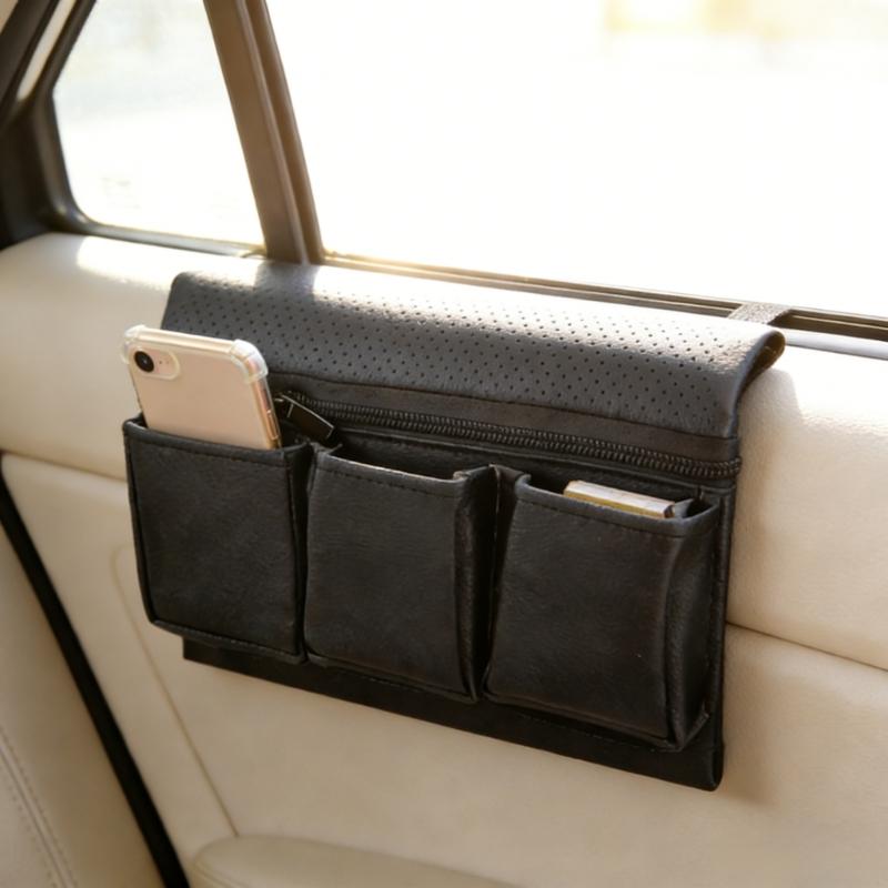 Automotive Window Storage Bag Strong PU Leather With Different Sections Holds 1.5kg Simple To Install No Tools Needed