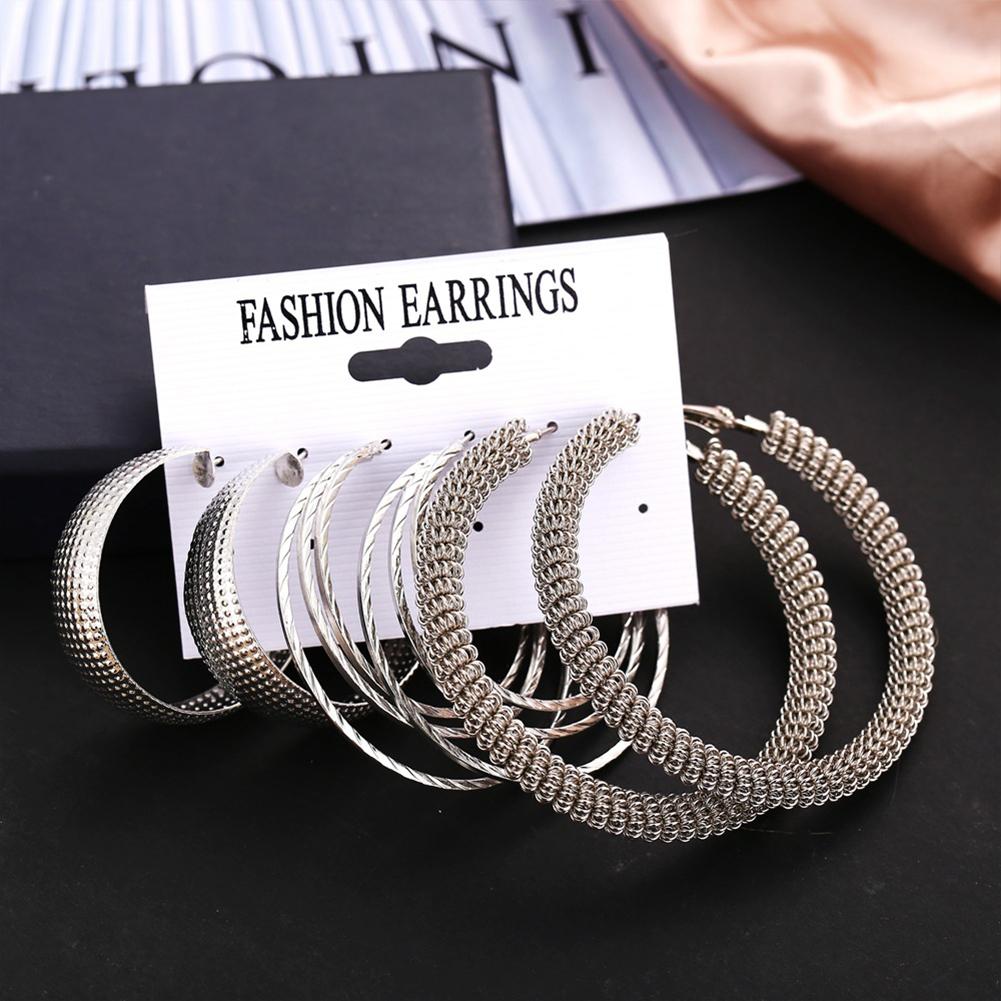 3 Pairs Of Earrings Alloy Creative Retro Style Exaggerated Golden Metal Earring Set