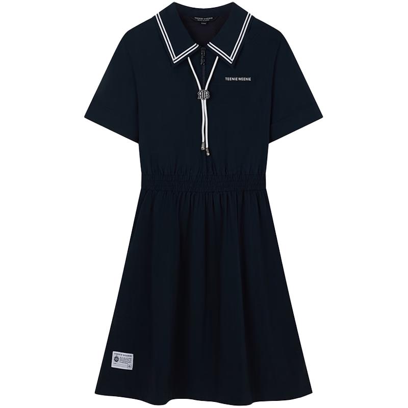 

Teenie Weenie Women s Retro Sporty Color-block Polo Collar A-Line Dress 160/S