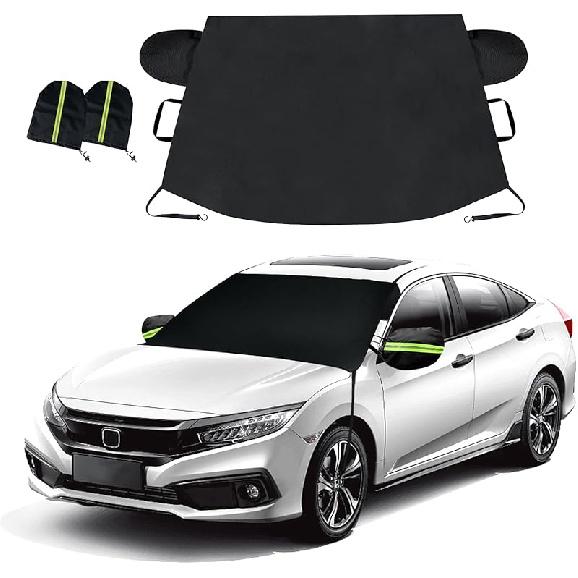 Car Windshield Cover for Ice and Snow, Frost Removal Wiper Protector, All Weather Waterproof Sunshade Snow Cover with Side Mirrors Cover Fits Most