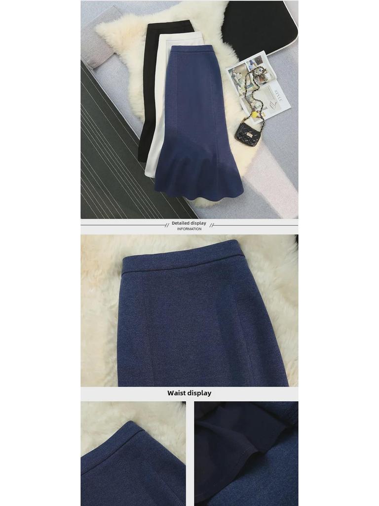 Damen-Wollrock mit Fischschwanzmuster – hohe Taille, schmale Passform, mittellang für Frühling, Herbst und Winter 2025.