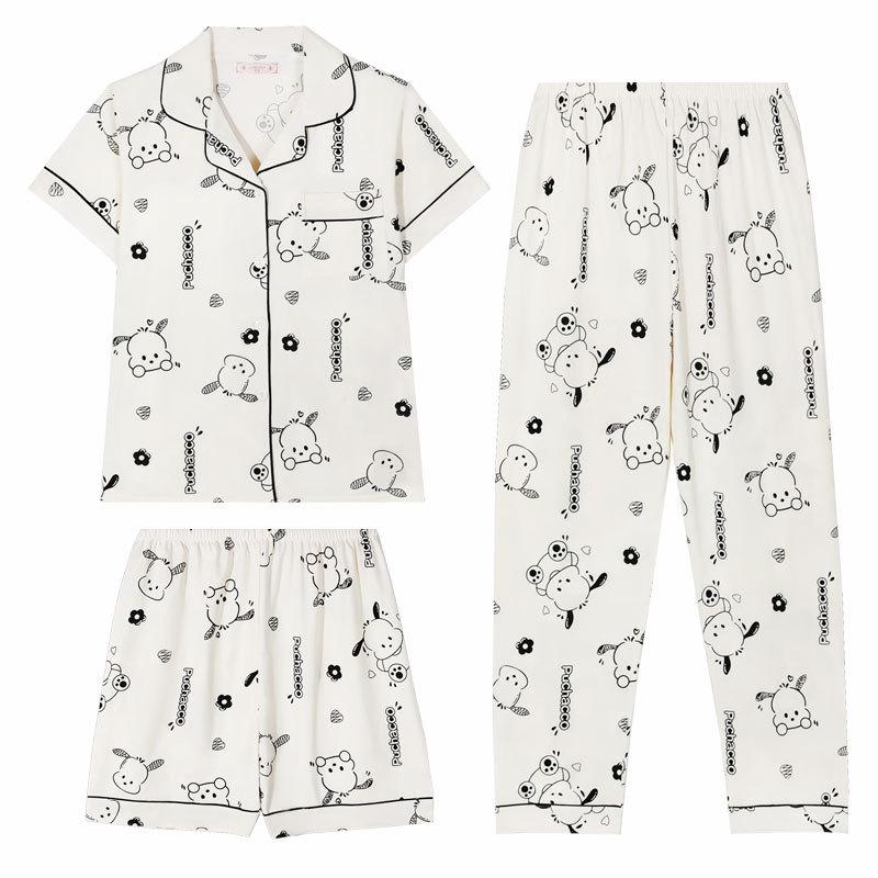 Summer Fashion Pajamas: Women's Short Sleeve Three-Piece Set with Cartoon Pacha Dog Design, Suitable for Home or Outdoors