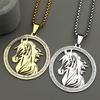 Hollow Horse Head Rhinestones Pendant Necklace for Women Men Stainless Steel Gold Color Animal Chain Necklaces Gift Jewelry