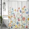 Floral and Watercolor Design Shower Curtain Set with Hooks, Home Decor, Bathroom, Bathtubs, Easy Care,
