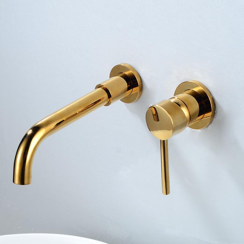 Gun gray Bathroom Sink Faucet Brass Wall Mounted Mixer Hot & Cold Basin Tap single handle Brushed Gold/Gold/Black/Chrome