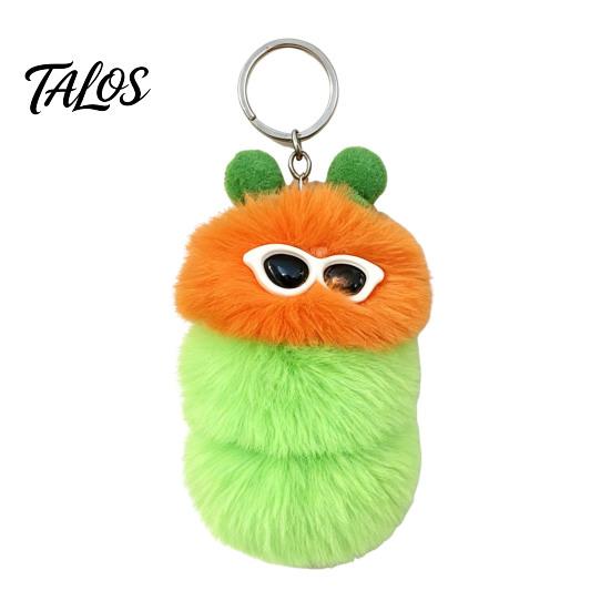 Caterpillar Keyring Pendant Plush Sunglasses Keychain, Soft Backpack Purse Charm Keychain Bag Charm, Colorful Stuffed Toy