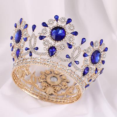 Curtea Europeană Coroană de mireasă retro, elegantă, de lux, cristal, stras, rotundă, coroană mare, podoabă