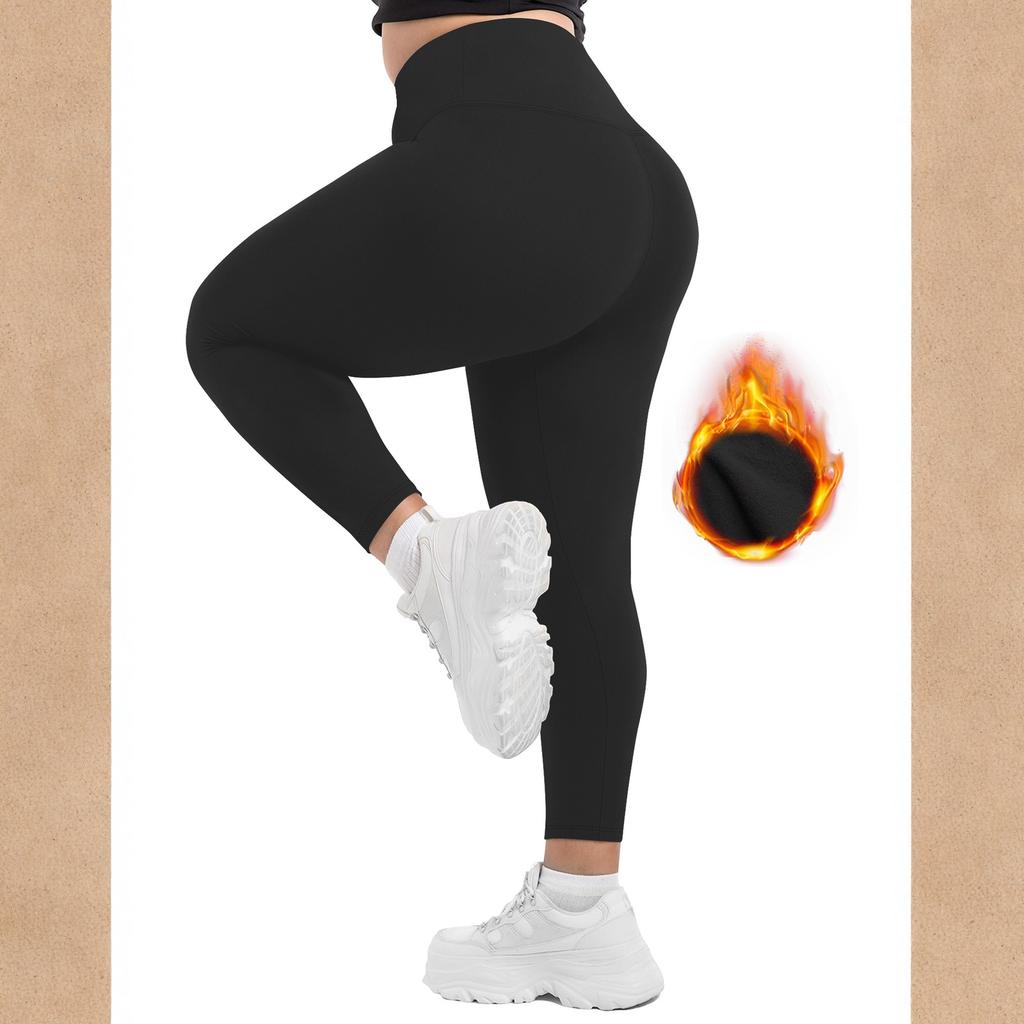 Women's Fashion Solid Colour Padded Thickened Bottom Pants High Waisted Skinny Pants Warm Pants