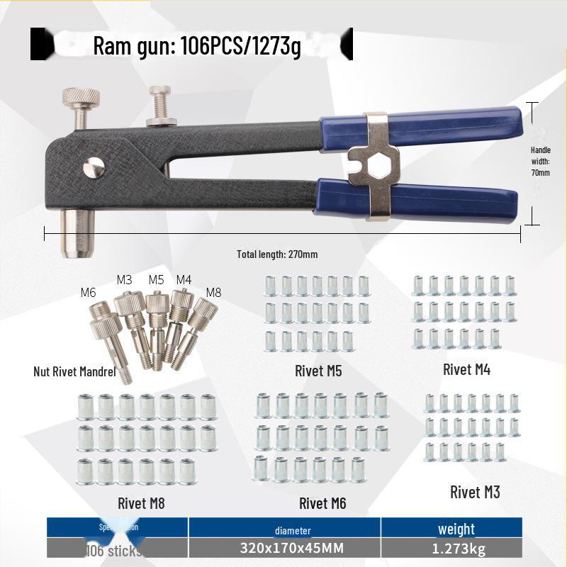 86-delars manuell mutterpistol och nitmutterset