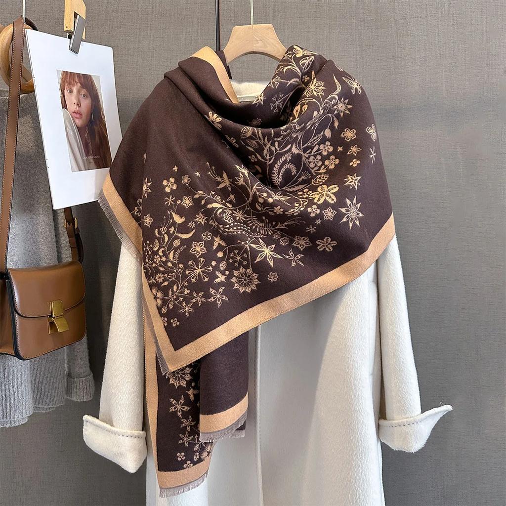 Fashion Cashmere Scarves Floral Printed Scarf Women Autumn Winter Warm Shawl Luxury Designer Wrap Blanket Bufanda Poncho Echarpe