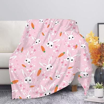 Pink Cartoon Rabbit Printed Blanket for Sofa Bed Travel Camping Living Room Office Conditioning Blanket for All Seasons Gifts