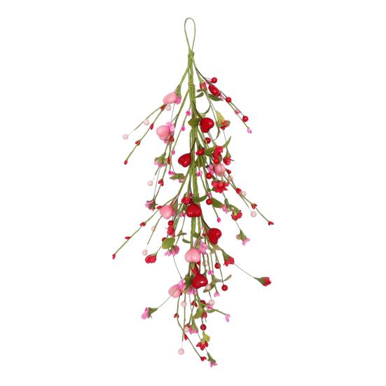 Valentines Day Heart Teardrop Swag for Front Door Artificial Red Pink Heart Shaped Berries Swag Wreath for Wedding Christmas Party Garden Patio