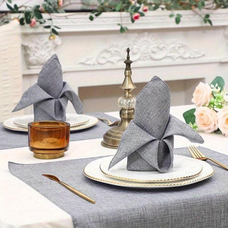 Elegant Set Beige Polyester Blend Napkins - 18x18 Inches Square, Soft and Durable, Ideal for Weddings, Parties, and Fine Dining Events