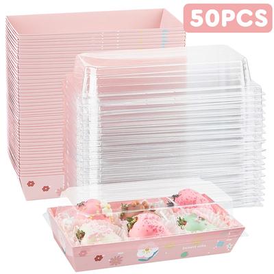 50 szt. Pudełko na ciasto, deser, pączka z przezroczystymi wieczkami, pudełko do pakowania ciastek, piekarnicze, na kanapki, artykuły domowe na ślub, urodziny, Boże Narodzenie