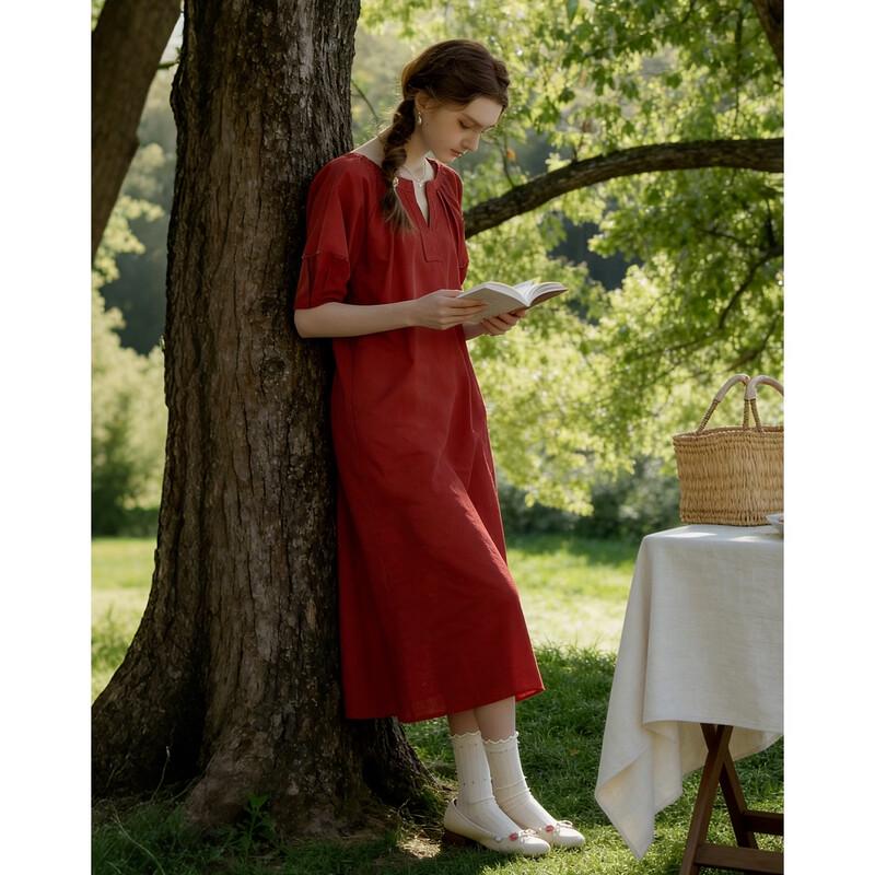 Demana Summer Linen Blend Round Neck Dress