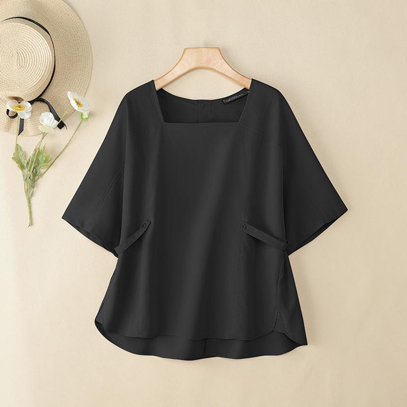 ZANZEA Women Casual Square Collar Summer Short Sleeve Blouse