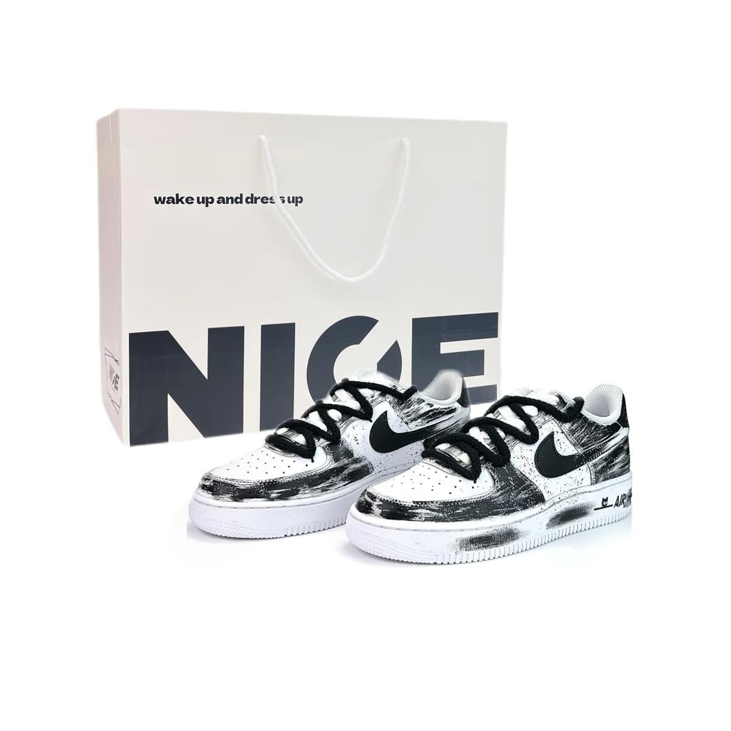Nike Air Force 1 Ink Dyed First Snow Cushioning, Wear Resistant Low top Skateboard Shoes Unisex Black White CW2288-111(Team801-S-BOX)