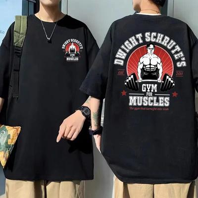 Powerhouse Gym Geek Dwight Schrute S Gym para músculos, camiseta con estampado de doble cara, camiseta Unisex para mujer Harajuku, camisetas de algodón Unisex