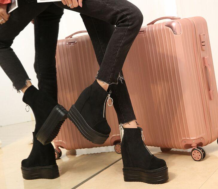 Fashion 2025 Winter New Female Women Boots British Wind Increased 13CM High Heel Platform Boots Fashion Plus Velvet Women's Shoes