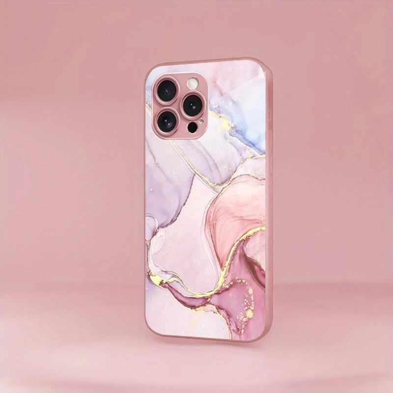 Kreatives Marmormuster Rosa Metallic Lack Glas Hartes Handygehäuse für iPhone 17 16 15 14 13 12 11 Pro Max Plus 16E 17Air Hülle