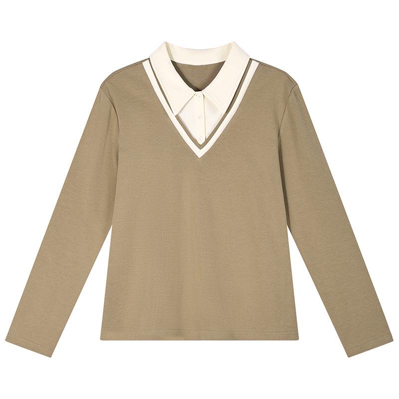 Women's Straight Shoulder Long-Sleeve T-Shirt, New 2026 Stylish Lapel Top for Spring & Autumn. Versatile Base Layer or Outerwear.