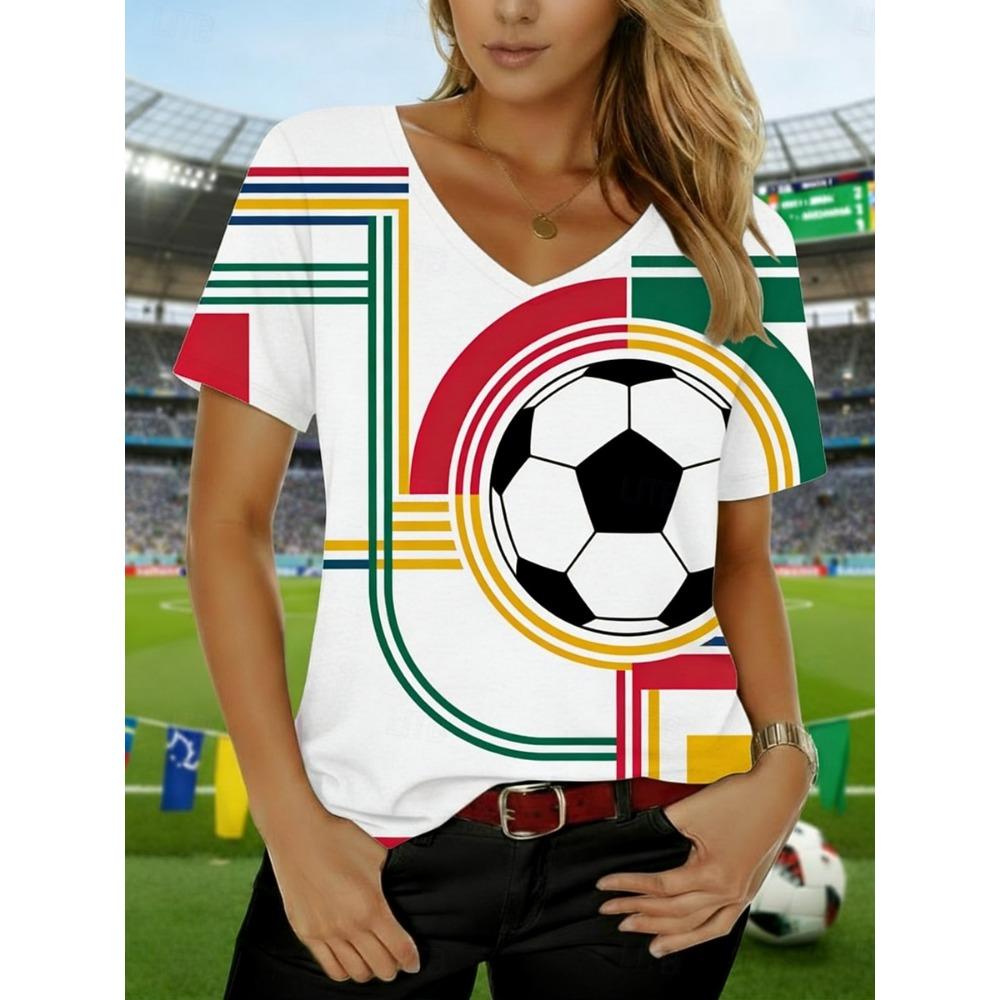 Women's T Shirt Tee Top Casual Short Sleeve V Neck Regular Tops Daily Sports Going out White Red Orange Summer Spring