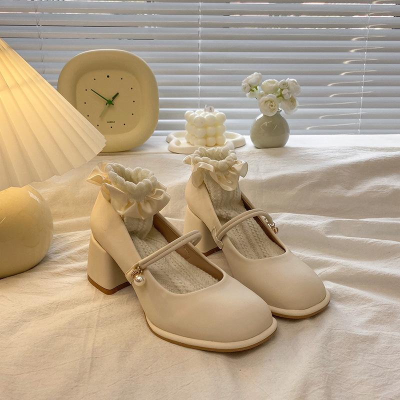 French gentle evening breeze Mary Jane high heels women's thick heel spring and autumn with skirt summer 2025 new small leather single shoes