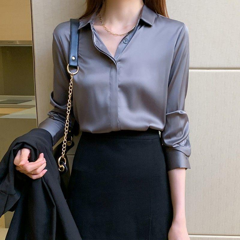 2025 Autumn Women's French Long Sleeve Acetate Satin Shirt