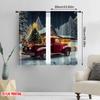 2pcs 2D flat printing Merry Christmas Popular Window Drapes Snow scene red truck Christmas Versatile 100% Polyester Without