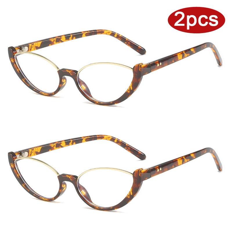 Protective Glasses 2pcs Cat Eye Clear Lens Glasses Frame Trendy Ultralight Women Anti Blue Light Glasses Rivet Design Eyeglasses