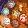Bohemian Ceramic Bowl Set of 5 Colorful Floral Rice Noodle Soup Bowls for Kitchen Dining