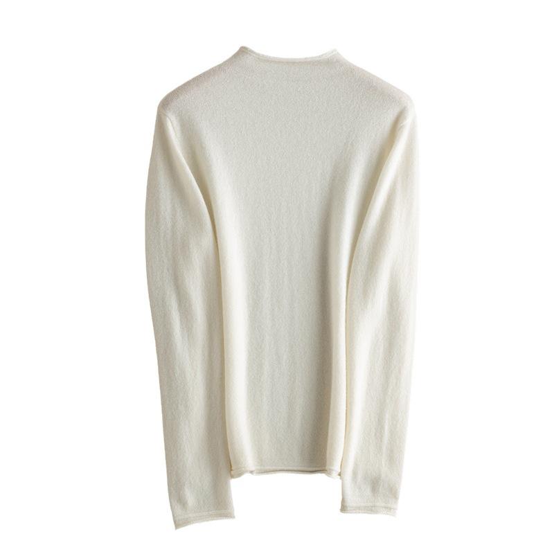 Women's Cashmere Turtleneck Rolled Hem Sweater - Long-Sleeved, Pure Color, Autumn/Winter Pullover