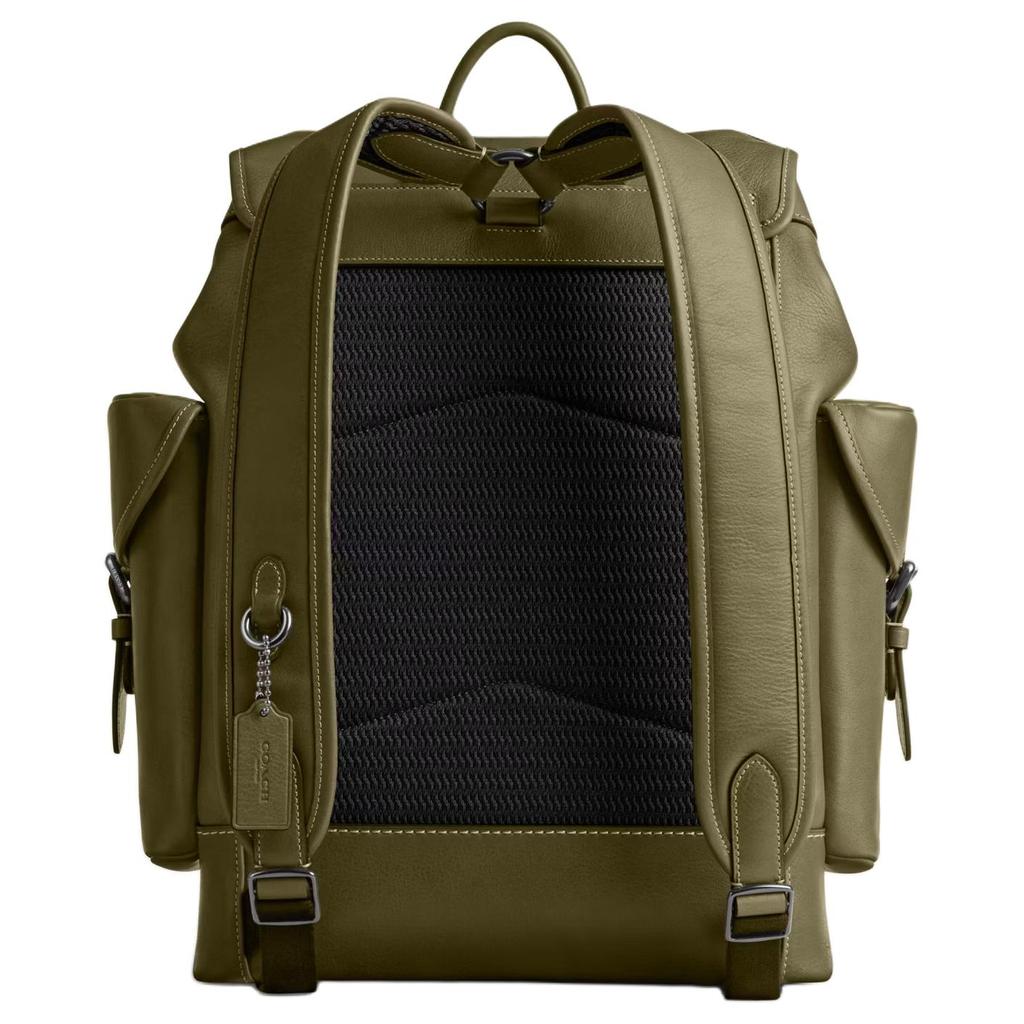 Coach Hitch 31 Drawstring And Buckle Closure Leather Backpack Large Men Backpack Olive-Green CV982-OLV