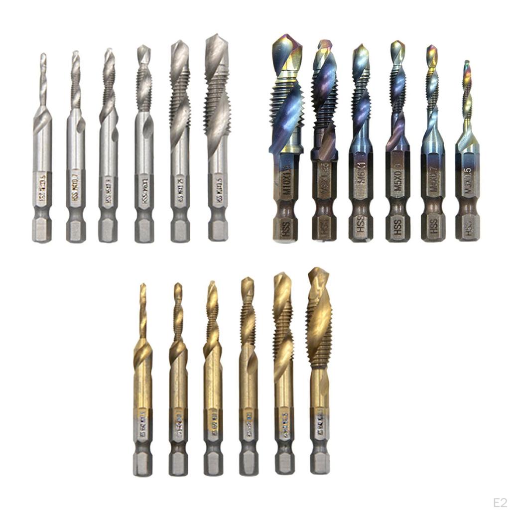 6 Pieces Combination Drill Tap Bits HSS Spiral M3 M4 M5 M6 M8 M10 Tapping Tool