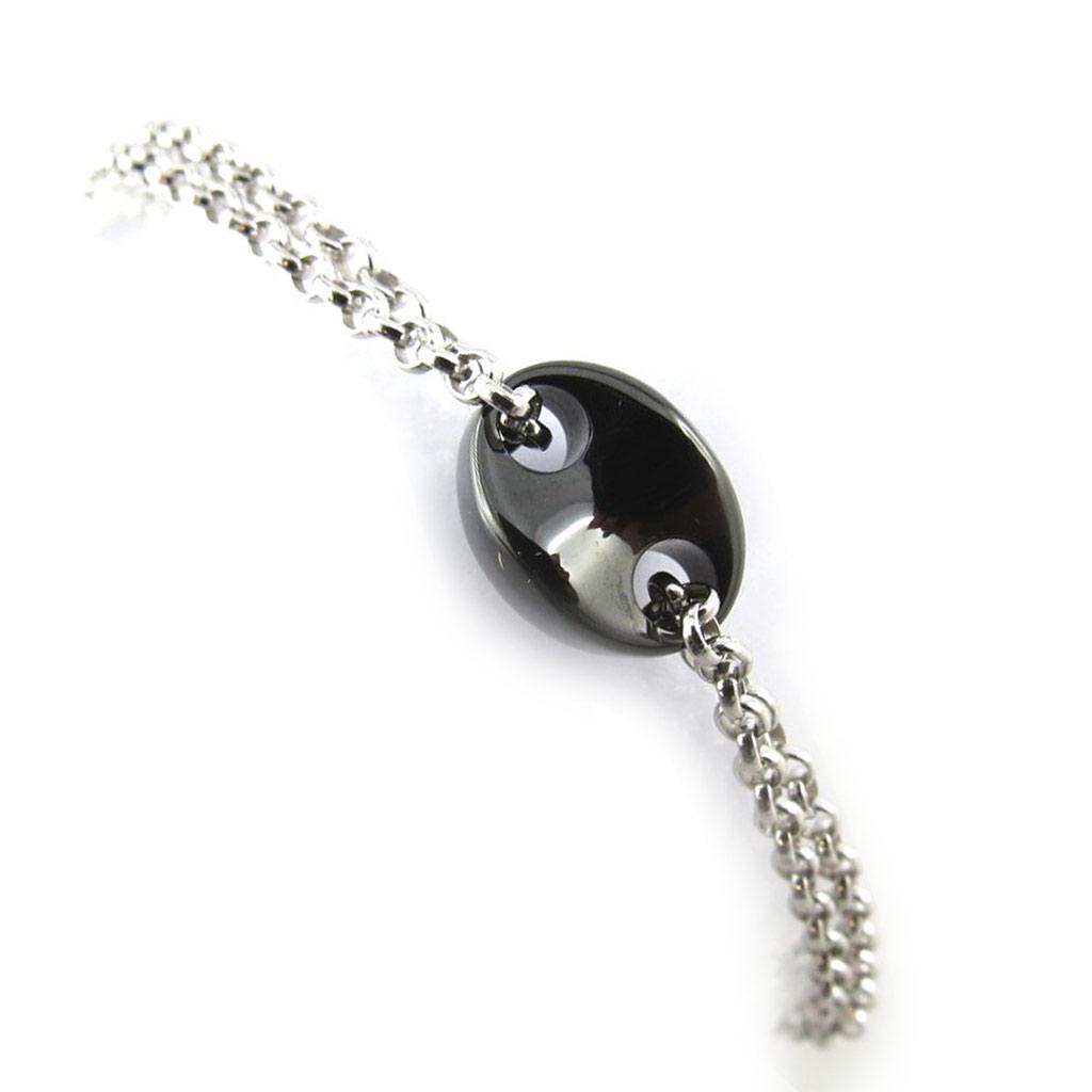 Les Trésors De Lily [N0652] - Bracelet Argent 'Grain de Café' noir (céramique)