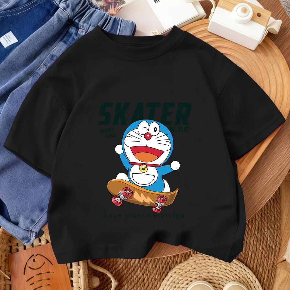 2026 Summer Kids' T-Shirt Doraemon Cute Design Fashionable Crew Neck Casual Streetwear
