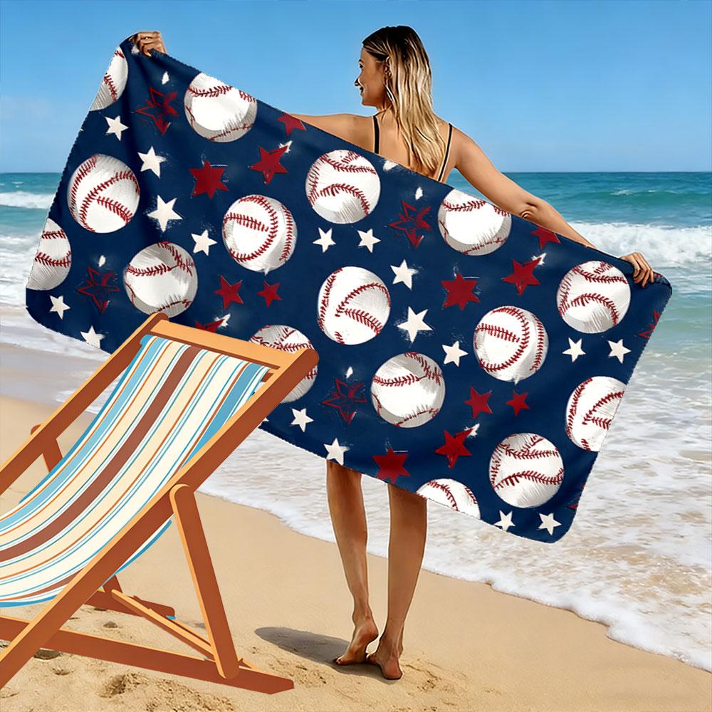 Baseballs and shining stars Print beach towel, quick drying, suitable for travel, outdoor sports, jogging, the beach and swimming, gift