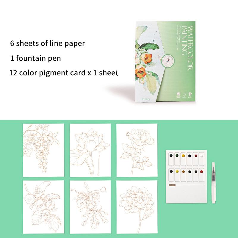 1Set Creative Watercolor Painting Set With 12-Color Solid Paint Kids Stress Relief Coloring Book Parent-Child Watercolor Art Kit