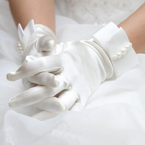 Guanti Sposa in Raso Guanti da Polso Matrimonio Donna Guanti Eleganti Lucidi per Festa del Tè Evento Formale Cerimonia di Fidanzamento Ballo