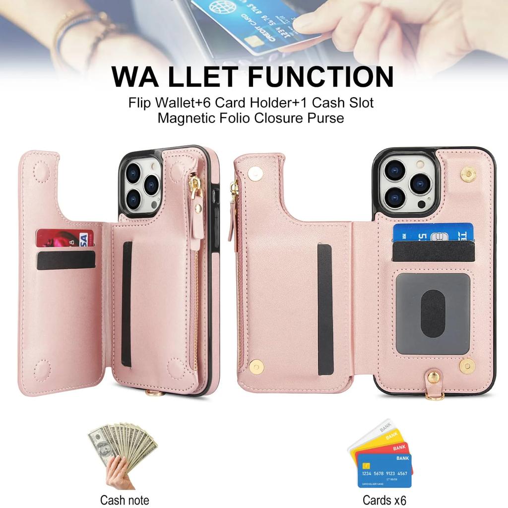 Wallet Case for iPhone 14/13/12/11 Pro Max 14 Plus/13/12 Mini/7/8/SE 2025 with Card Slot Holder, Magnetic Flip Folio Purse Case